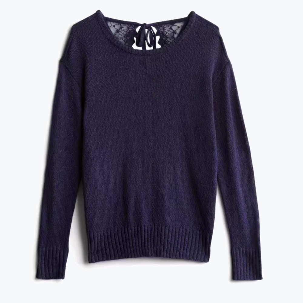 AVLN STUDIO: Navy Blue Veerle Lace Back Detail Pullover: Sz. Large